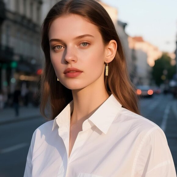 14K Gold Plated French Lightweight Square Bar Long Drop Leverback Earrings - Picture 2 of 8